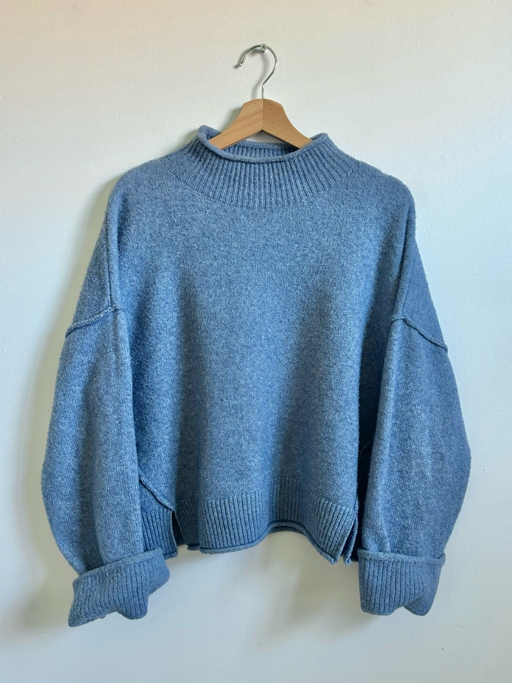 Blue Mock-Neck Boxy Sweater